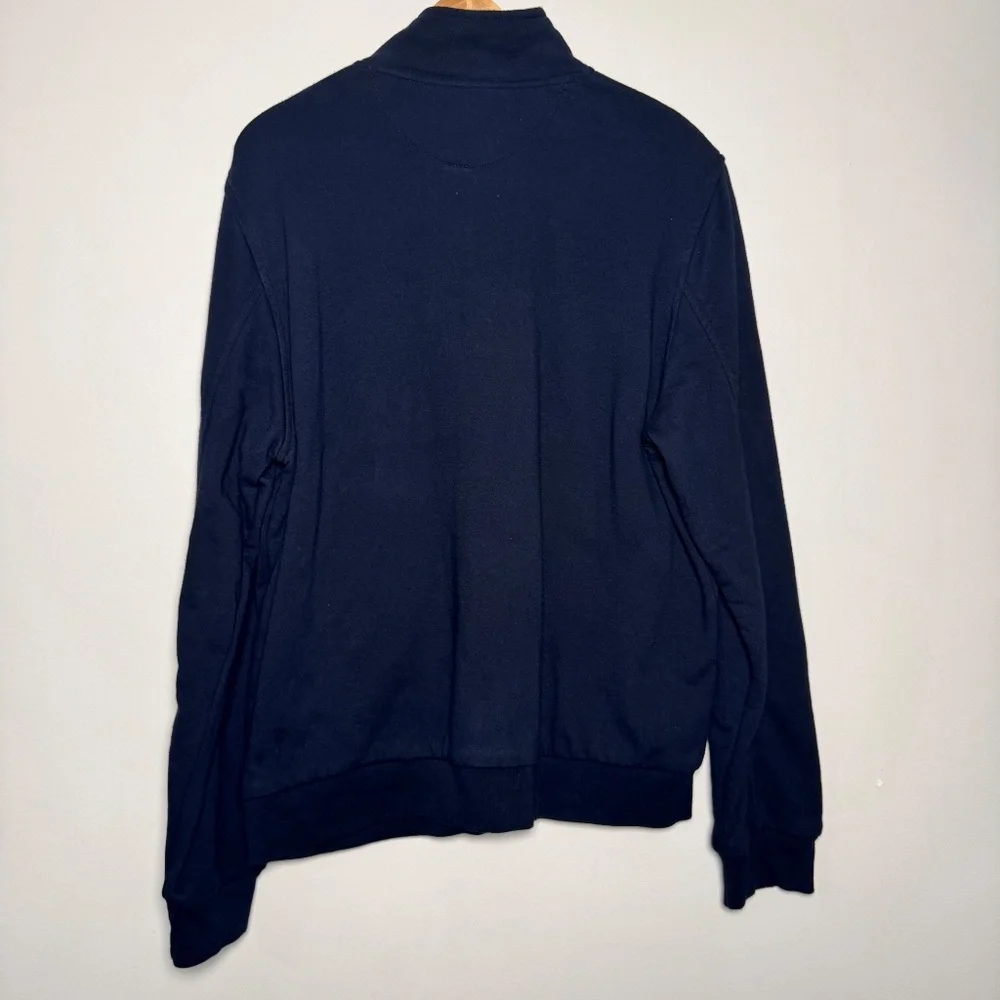 Oscar de la Renta Funnel Neck Cotton Dark Blue Ribbed Button Cardigan Sz XL